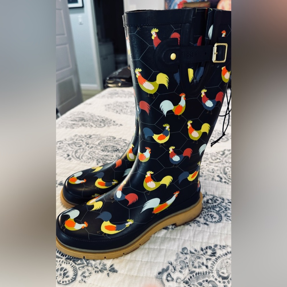 Western Chief Chicken Print Rain Boots Womens 6‎ NWT Rooster Farm